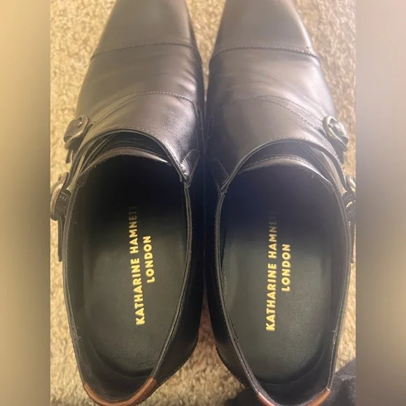 Katharine Hamnett London Black Leather Double Monk Strap Dress Shoes Mens